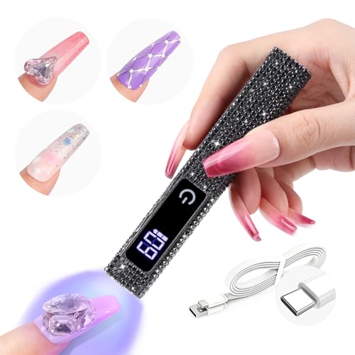 SAVILAND Black U V Light for Gel X Nails: Handheld 12W 8X Speed Flash Curing Nail Lamp with Dual Timer & Touch Screen & LCD Display Screen Portable 400 mAh LED Nail Dryer for Gel Polish Nail Art Home