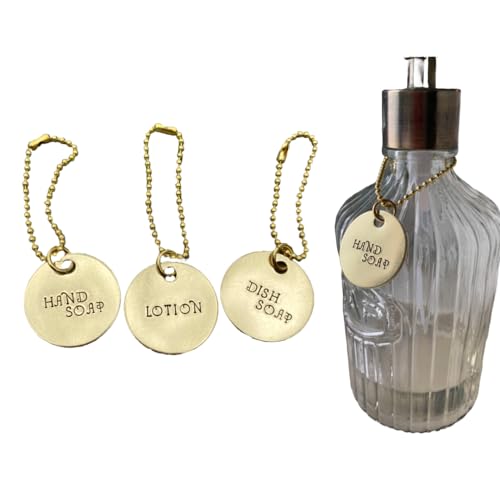 Soap Dispenser Labels - Art Deco - Hand, Dish & Lotion Bottle Tag | Rococo Font | Customize Your Own Set - Hand-Stamped Metal - Guest Bathroom & Kitchen Organization - Gold Color (Hand Soap, Dish Soap, & Lotion 3 Piece Set)
