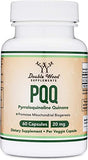 PQQ Supplement - 20mg, 60 Capsules (Pyrroloquinoline Quinone) Promotes Mitochondria ATP Coenzyme Levels, Energy Optimizer and Sleep Support (Non-GMO, Gluten Free, Vegan Safe) by Double Wood
