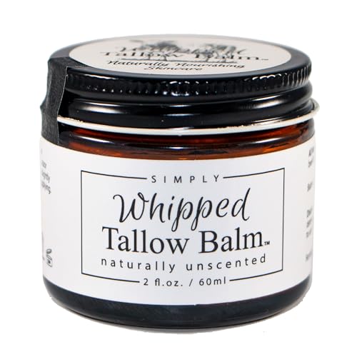 Handmade Whipped Tallow Balm, 100% Grass-fed Beef Tallow for Skin, Organic Jojoba Oil, All-Natural Tallow Face Moisturizer, Relief for Dry Skin, Eczema, Baby, All Skin Types - 2 oz (Simply Unscented)
