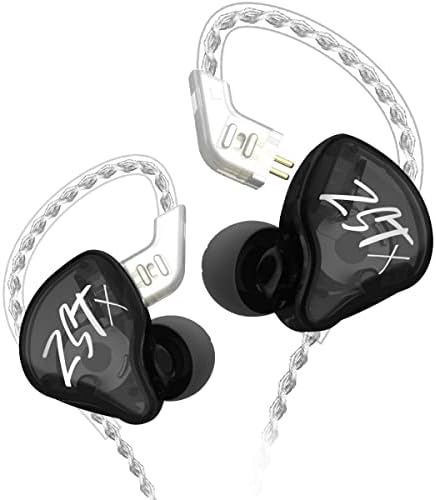 KZ ZST X in-Ear Monitors, Upgraded Dynamic Hybrid Dual Driver ZSTX Earphones, HiFi Stereo IEM Wired Earbuds/Headphones with Detachable Cable for Musician Audiophile (Without Mic, Black)
