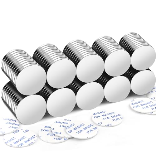 E BAVITE Super Strong Neodymium Disc Magnets with Double-Sided Adhesive 100 Packs Rare Earth Magnets Fridge DIY Building, Scientific Craft, and Office Magnets 1.26 inch D x 1/8 inch