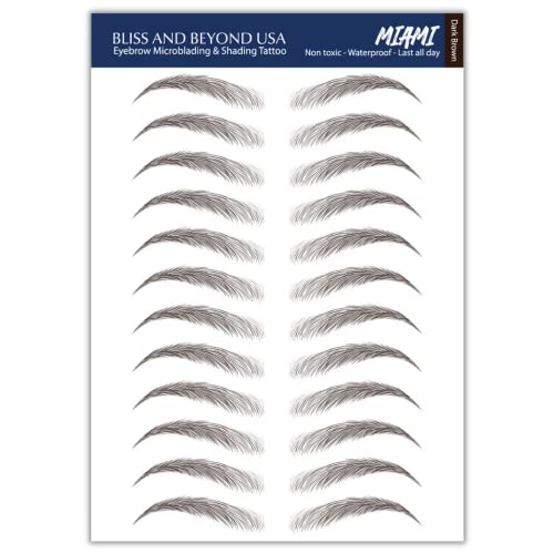 | Waterproof Eyebrow Tattoo Stickers. A real hair stroke look. Hair replacement without surgery. Solution for hair loss. Bushy Tinted eyebrow tattoos. (New Miami, Dark Brown)