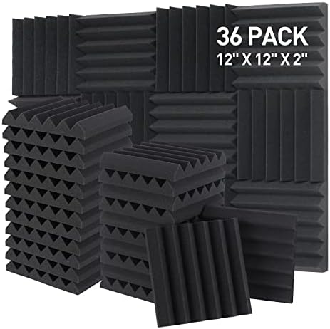 Sound Proof Foam Panels - 12 x 12 x 2 Inches 36 Pack Wedges Acoustic Foam Panels Sound Proofing Padding for Walls and Ceiling High Density Foam Studio Foam (Black)