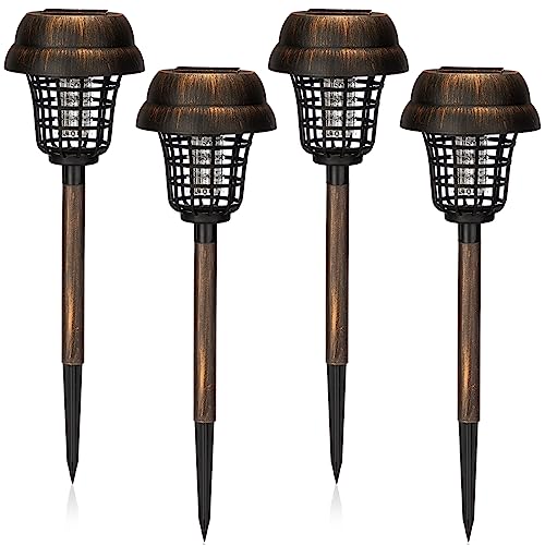 Qualirey 4 Pcs Solar Mosquito Zapper Outdoor Waterproof Solar Zapper Bug Outdoor Solar Powered Mosquito Killer Lamp Lighting Mosquito Repellent Lamp for Garden Yard Insect