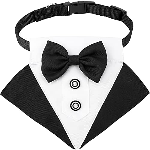 Segarty Formal Dog Tuxedo Bandana Dog Wedding Attire, Adjustable Collar with Bowtie, Pet Cats Tuxedo Bandana Necktie Collar for Medium Large Boy Dog Wedding Grooming Birthday Party Gift (L Black)