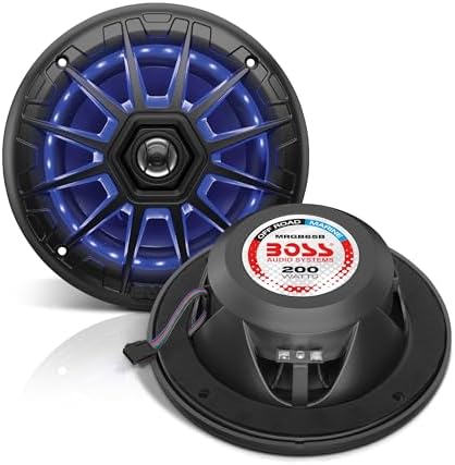BOSS Audio Systems MRGB65B 6.5 Inch Marine Boat Stereo Speakers - 200 Watts (per pair), Coaxial, 2 Way, Full Range, 4 Ohms, Multi-Color Illumination, Weatherproof, Sold in Pairs