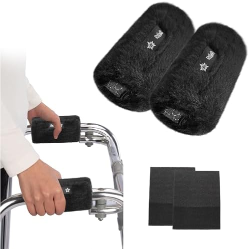 SPRING SEAON Walker Hand Pads Fluffy Walker Handle Cushions Non-Slip Universal Walker Grips Padded Hand Covers Soft Pads for Walkers for Seniors Walker Pads for Handles Folding Rolling Wheelchair, Rollator Handle, Elderly Grippers 2 Pack
