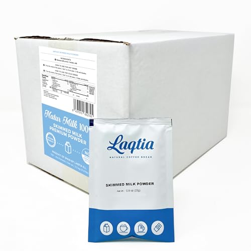 Skim Milk Powder Packets (Non-Fat Milk Powder) by Laqtia, 100ct Bulk Box, Makes an 8oz glass of Milk, Non GMO, Free of bST and rBGH ** 100% European Dairy ** product of Spain