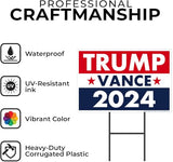 Trump Vance 2024 Yard Sign, Donald Trump President JD Vance Vice President 2024 Yard Sign, 18" x 12" Double-Sided Sign, Metal H-Stake