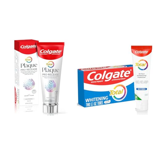 Colgate Total Plaque Pro Release Whitening Toothpaste - Anticavity, Plaque Reduction, 1 Pack, 3.0 Oz Tube & Total Mint Toothpaste