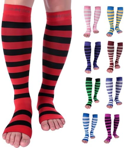 Doc Miller Compression Socks for Pregnant Women – Wide Calf, Open Toe Knee Sleeve 15-20 mmHG,Toeless Pregnancy Stockings for Varicose Veins, Footless Shin Splint Relief, 1 Pair