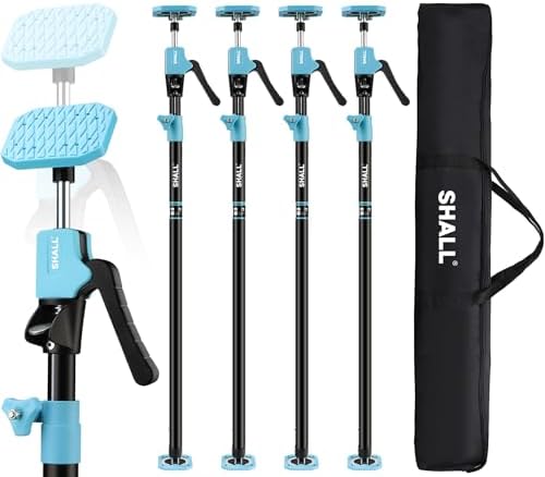 SHALL Cabinet Jack Support Pole, 54-114 in Steel Telescopic Quick Support System Rod, Adjustable 3rd Hand Tool with 154lbs Capacity for Lifting Drywall Cabinet Cargo Bars, 4 Pack w/Storage Bag