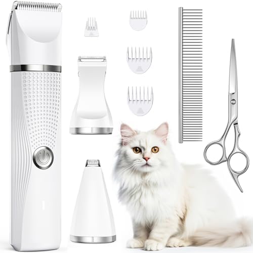 Cat Grooming Clippers Kit for Matted Hair, Bautrium 3 in 1 Electric Pet Hair Trimmer for Thick Hair, Heavy Coat Butt Shaver Cordless Cat Razor Claw Fur Trimmer for Dogs and Other Small Animals at Home