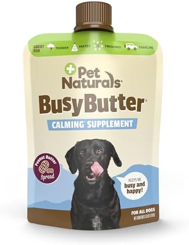 Pet Naturals BusyButter Easy Squeeze Calming Peanut Butter for Dogs, 6oz Pouch - Great for Treats, Lick Mats, Training, Calming, and Occupier Toys