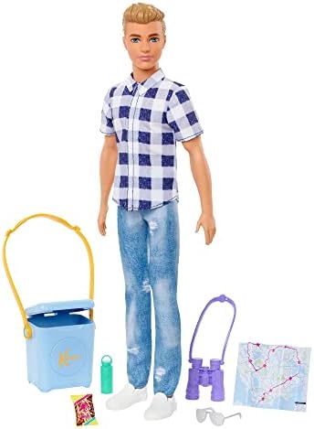 Barbie It Takes Two Camping Set with Blonde Ken Doll in Plaid Shirt & Accessories Including Cooler, Map & More