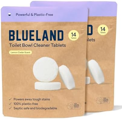 BLUELAND Toilet Bowl Cleaner Tablets, 28 Count, Lemon Cedar, Plastic-Free, No Harsh Chemicals, Plant-Based