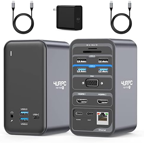 USB C Docking Station Dual Monitor, Dual HDMI USB C Dock, Laptop Docking Station with 2 HDMI Ports, VGA, 65W Power Adapter,6 USB, Ethernet, SD/TF, Audio/Mic for Windows, and ChromeOS