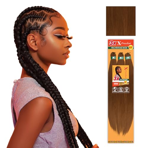 Sensationnel X-pression prestretched braiding hair - 3x braid 58 inch all kanekalon flame retardant synthetic braid for box braids and twists (5 pack, 30 LIGHTAUBURN)