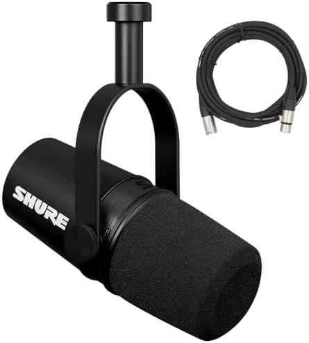 Shure MV7X XLR Podcast Microphone with XLR Cable - Dynamic Mic for Podcasting & Vocal Recording, Voice-Isolating Technology, All Metal Construction, Mic Stand Compatible, Optimized Frequency - Black