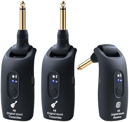 A9 Wireless Guitar System - 2.4GHz Guitar Accessories Transmitter Receiver, 24-bit 48KHz Audio, 100ft Range, No Latency, 4-Hour Rechargeable Battery, for Electric Guitar Bass (Black(2TX+1TX))