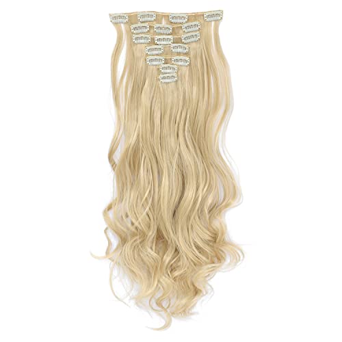 SWACC Women 20 Inches Curly Full Head 7 Separate Pieces Heat Resistance Synthetic Hair Clip in Hair Extensions (Beige/Blonde Mixed-24/613#)