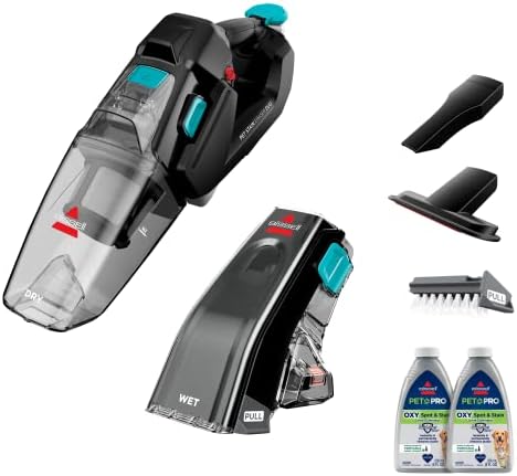 Bissell Stain Eraser Duo, 2-in-1 Cordless Portable Deep Cleaner and Hand Vacuum with PET PRO OXY Spot & Stain Formula, 3705, Black