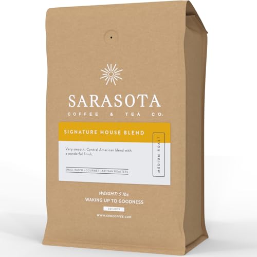 Sarasota Coffee Whole Bean Signature House Breakfast Blend | Medium Roast Gourmet Coffee Beans | Low Acid, Mold Free, Specialty Grade Bulk Beans | 5lb (80 oz)