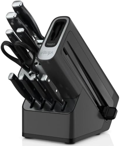 Ninja Foodi NeverDull 10-Piece Essential Knife System with Sharpener, Stainless Steel, K12010, Compact, Black
