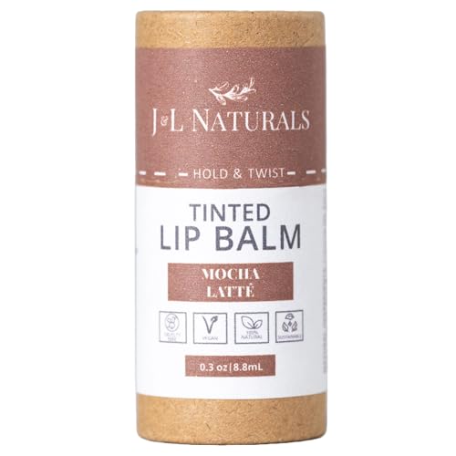 J&L Naturals Tinted Lip Balm | Vegan & Cruelty Free Lip Stain | Zero Waste Makeup | Plastic-Free, Hydrating & Moisturizing Lip Tint | Made in US (Single (1-Pack), Mocha Latte)