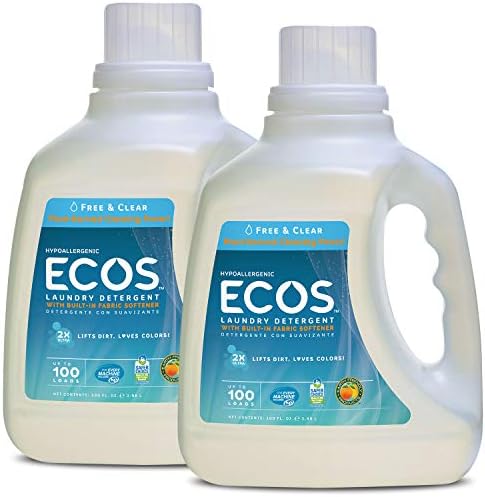 Earth Friendly Products Ecos 2x Liquid Laundry Detergent, Free & Clear, 100 Fl Oz (Pack of 2)