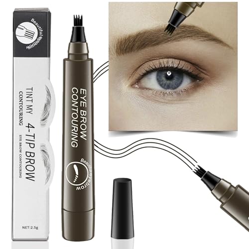 Eyebrow Pencil, 4 Tip Microblading Eyebrow Pen Waterproof Brow Pencil, Eye Brow Pencils for Women Natural Brows 3d Microblade Eyebrow Pen Long-Lasting & Smudge-Proof, Dark Brown