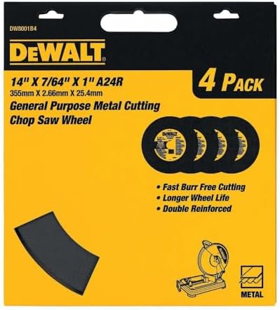 DeWalt DW8001B4 14"X7/64"X7/64"X1" GP Chop Saw Wheel, 4 Pack