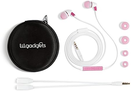 LilGadgets BestBuds Ear Buds for Kids for School - Safe & Comfortable, Volume Limited, Wired Earbuds for Kids with an in-Line Microphone, Travel Case, and Splitter - Pink