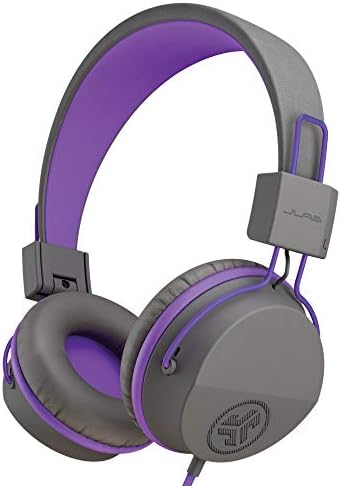 JLab JBuddies Studio On-Ear Kids Wired Headphones, Graphite/Purple, Toddler Headphones, Kid Safe, Studio Volume Safe, Volume Limiter, Folding, Adjustable, Noise Isolation, with Mic