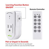 BN-LINK Wireless Remote Control Electrical Outlet Switch for Lights, Fans, Christmas Lights, Small Appliance, Long Range White (Learning Code, 5Rx-2Tx) 1200W/10A