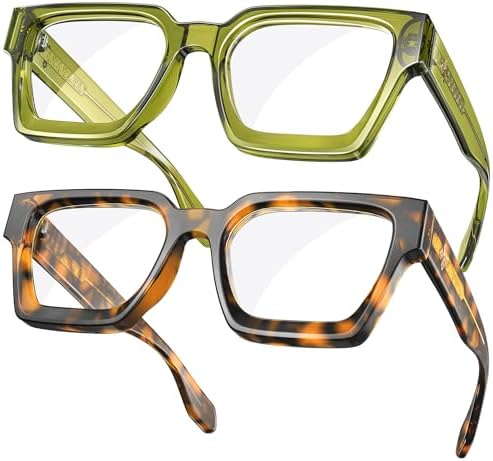 VISOONE 2 Pack Blue Light Blocking Glasses Rectangle Frame and Chic Preppy Look for Women Men RIVER
