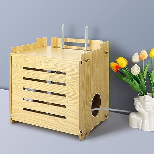 Router Shelf WiFi Router Storage Box Modem Cable Router Cover Organized Power Strip Cable Management Hider Rack Need Assembly Made by MDF