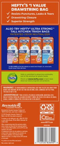 Hefty Strong Tall Kitchen Trash Bags, Unscented, 13 Gallon, 90 Count