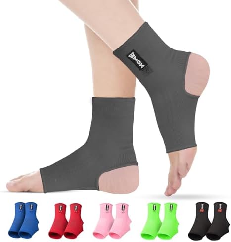 WYOX Ankle Brace for Sprained Ankle - Stabilizer Brace for Women, Support for Men, Achilles Tendonitis Wrap, and Compression Sleeve - Perfect for Running, Gym, Boxing, and Sports (Grey, S/M)