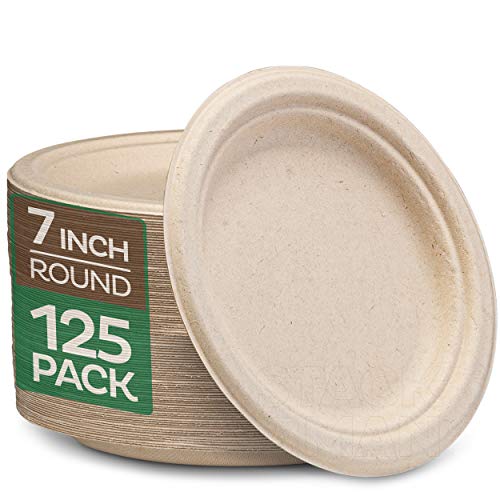 Paper Plates, 100% Compostable Heavy Duty, Disposable 7 Inch, Small De