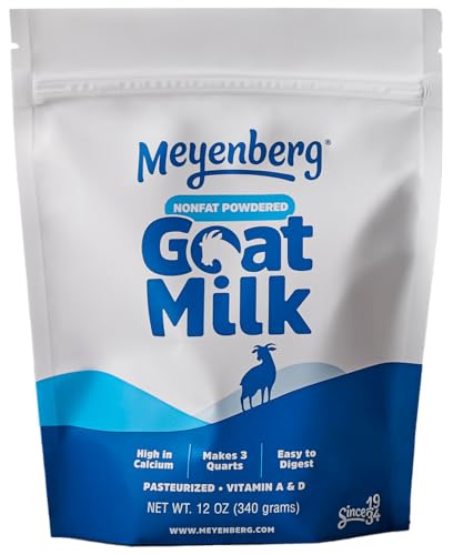 Meyenberg Nonfat Powdered Goat Milk, 12 Ounce, Resealable Pouch, Vitamins A & D, Gluten Free, Soy Free, 12 OZ