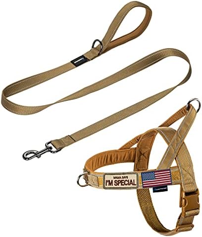 Annchwool No Pull Dog Harness with Padded Handle+5 Ft Leash,Reflective Strip Escape Proof and Quick Fit to Adjust Dog Harness,Easy for Training Walking for Small & Medium and Large Dog(Brown-Set,S)