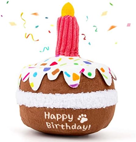 Dog Birthday Cake Toy - Dog Birthday Girl Boy Gifts, Squeaky Plush Dog Birthday Toy