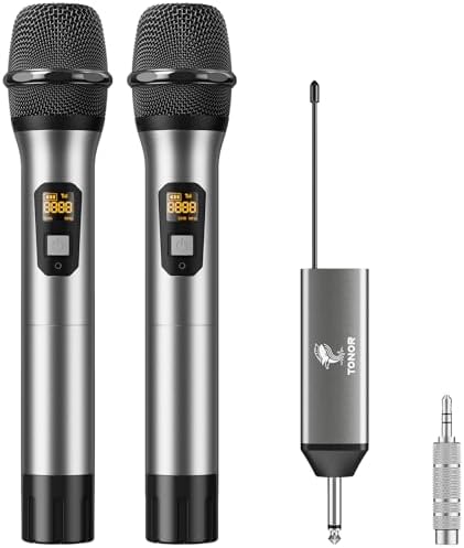 TONOR Wireless Microphones, UHF Karaoke Microphone with Rechargeable Receiver, Metal Dual Cordless Dynamic Mic System for Singing, Wedding, DJ, Party, Speech, Church, Class Use, 200ft TW630