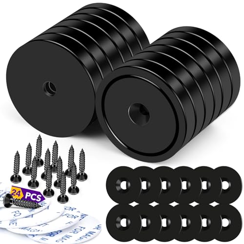 TRYMAG 150Lbs Rare Earth Magnets, 12 Pack Strong Neodymium Cup Magnets with Holes for Tool Room, Heavy Duty Magnets with Adhesive Backing for Hanging, Extra Disc Magnets with Screws for Wall Mounting