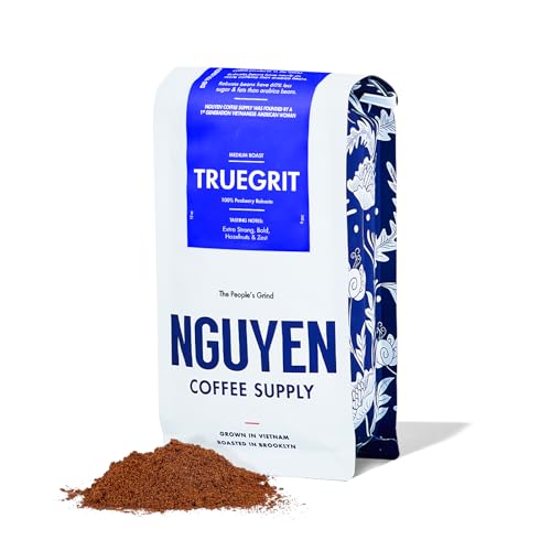 Nguyen Coffee Supply - Truegrit Robusta: Medium Roast Ground Coffee Beans, Vietnamese Single Origin, Direct Trade, Low Acid with High Caffeine Content, Roasted in Brooklyn [12 oz Bag]