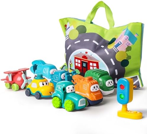 ALASOU 7 PCS Baby Cranes Car Toys with Playmat/Storage Bag|1st Birthday Gifts Easter Basket Stuffers for Toddler Toys Age 1-2|Baby Toys for 1 2 Year Old Boy|1 2 Year Old Boy Birthday Gift for Infant