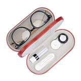 Muf 2 in 1 Contact Lens Case and Glasses Case,Double Sided Dual Use Design,Leak Proof & Portable,Tweezer and Contact Lens Solution Bottle Included for Travel Kit,Brown