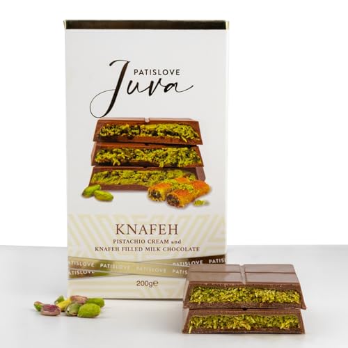 Patislove Dubai Chocolate - Handmade Dubai Chocolate Bar with Pistachio Knafeh Filling & Premium Swiss Chocolate - Pistachio Chocolate Bar with Kunafa for Gift 7oz - 200 gr (Pack of 1)